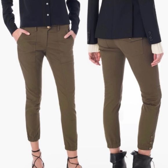 Veronica Beard Army Green Field Cargo Pants Size 6 Cuffed Cropped Patch Pockets - Picture 2 of 11